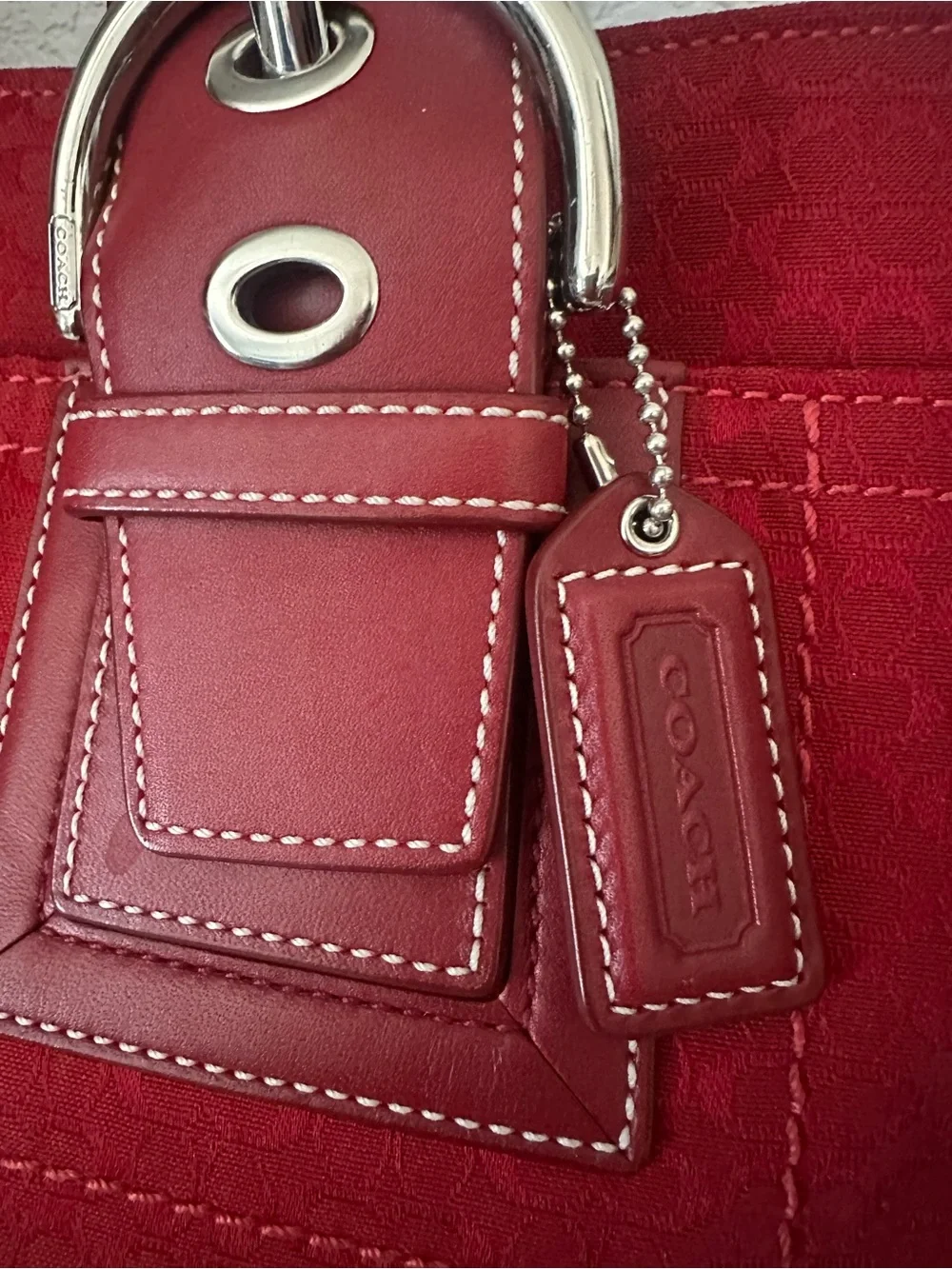 COACH Soho Y2K Cherry Red Signature C Canvas Shoulder Tote Bag Lg Style F10928